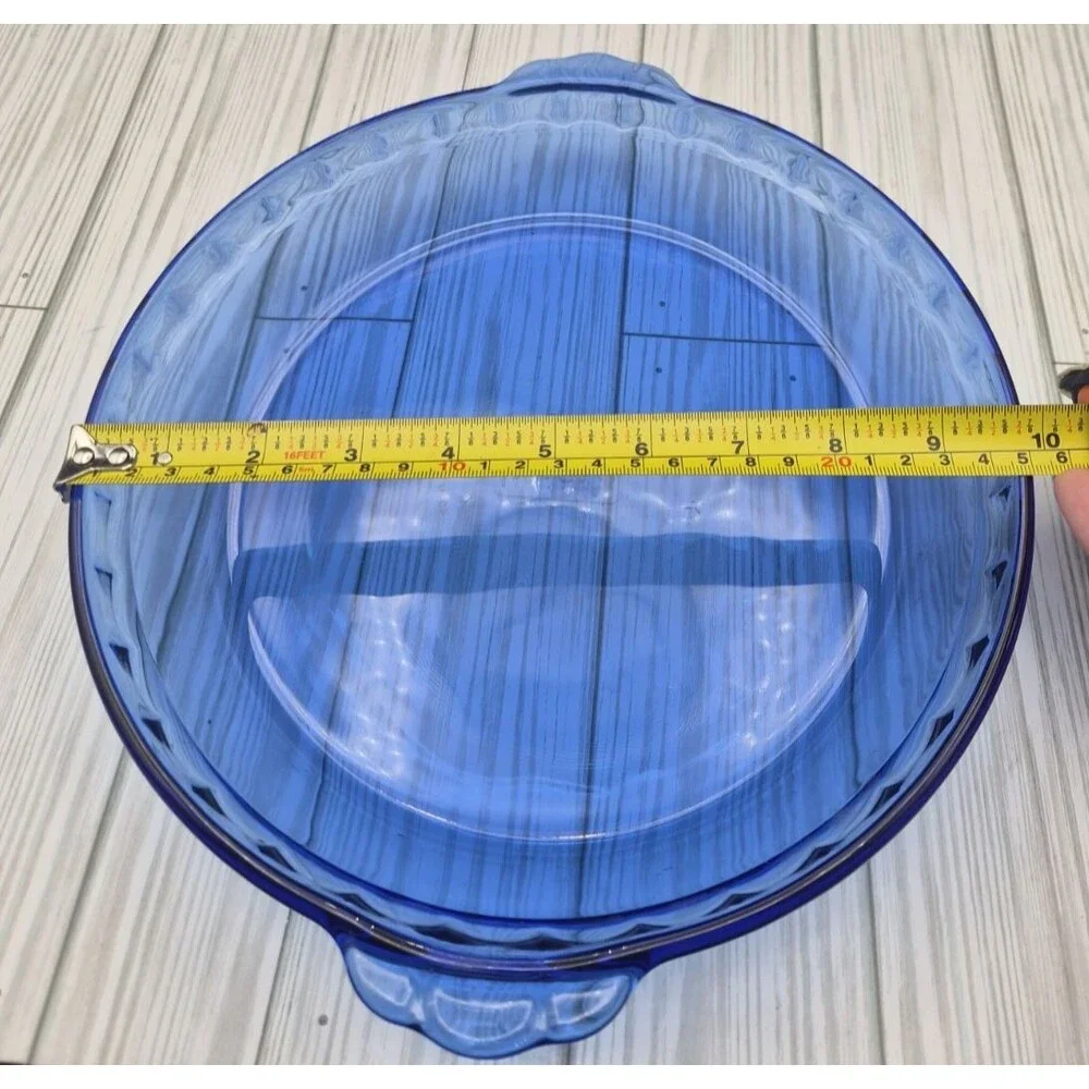 Vintage Pyrex Cobalt Blue Glass Fluted Pie Plate Pan Dish #229 9.5” Handles Vtg